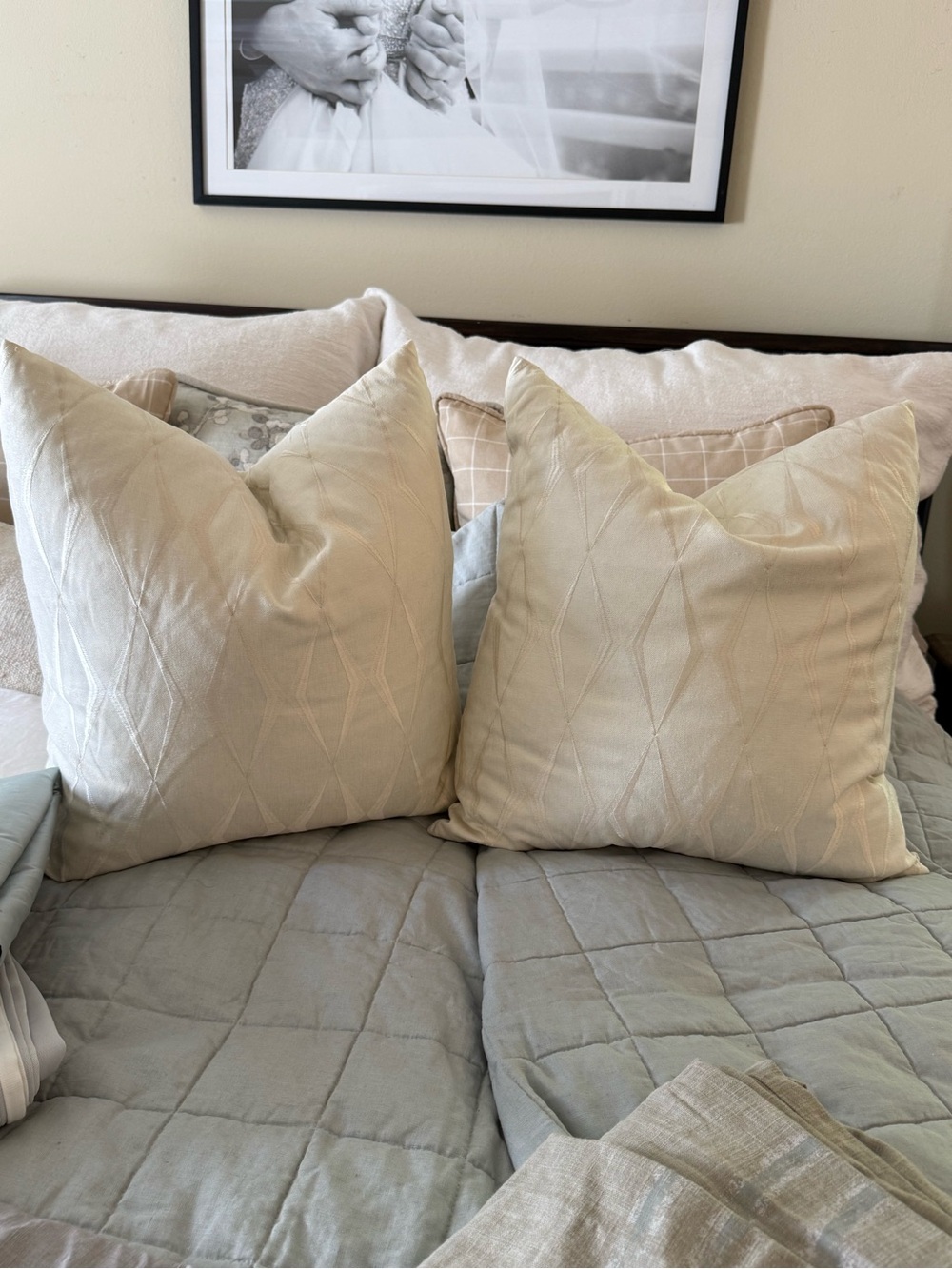 Custom designer Cream Decorative Throw Pillow Pair inserts included